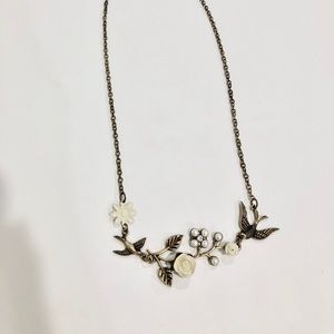 Bird floral antique brass color necklace